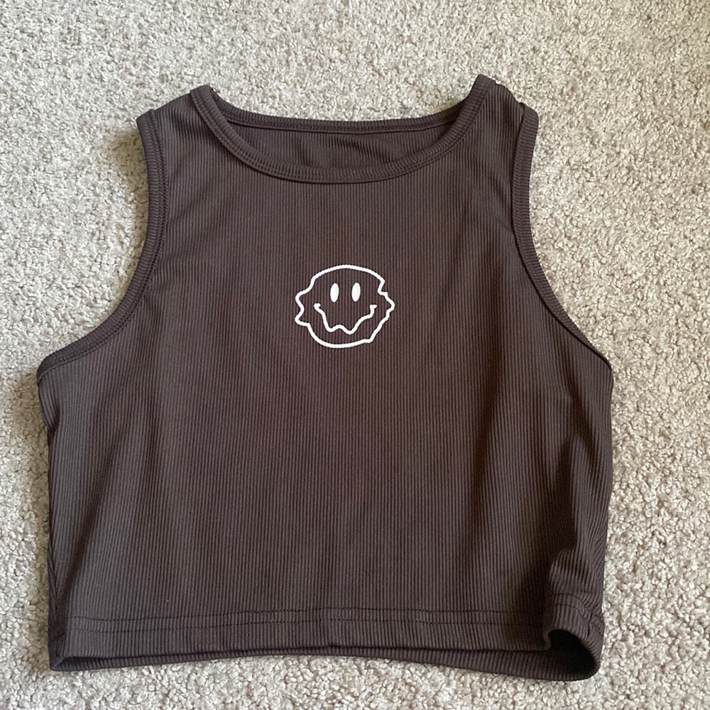 brown smiley face, cropped tank top, shein